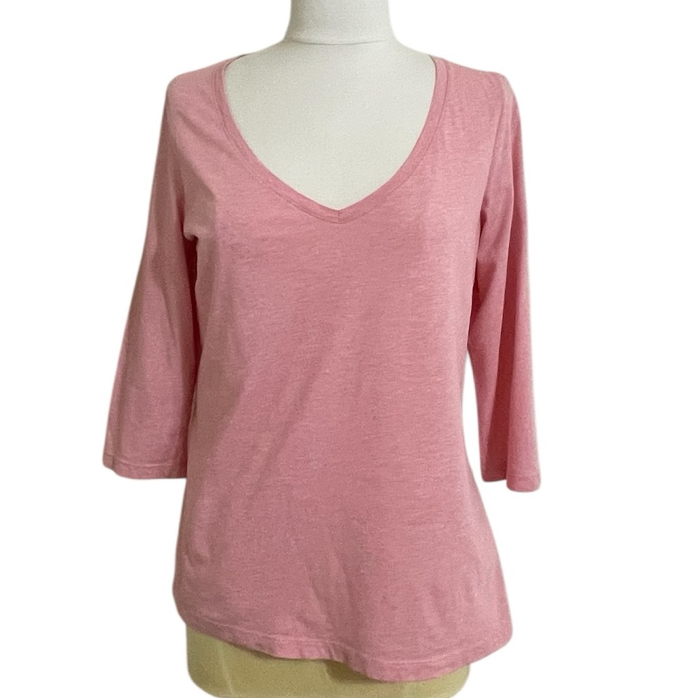 J.JILL Pure Jill Heathered Pink 100% Pima Cotton Deep V-Neck Tee Medium Petite